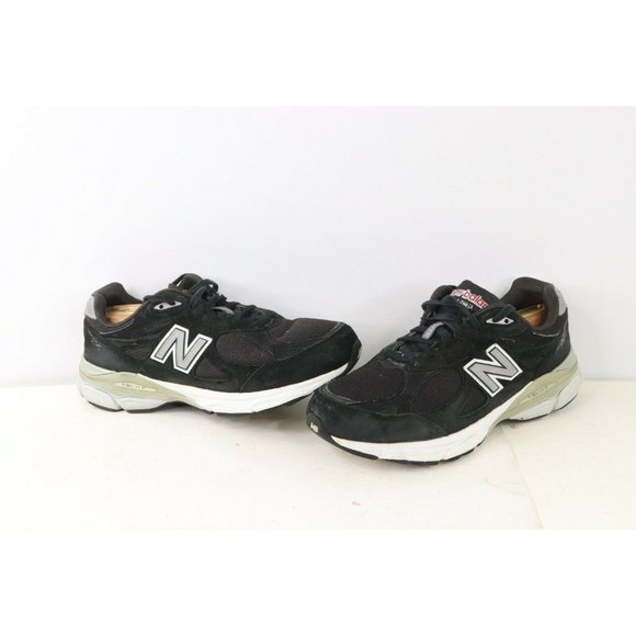 Vintage New Balance 990 Spell Out Suede Leather Shoes Sneakers Black USA